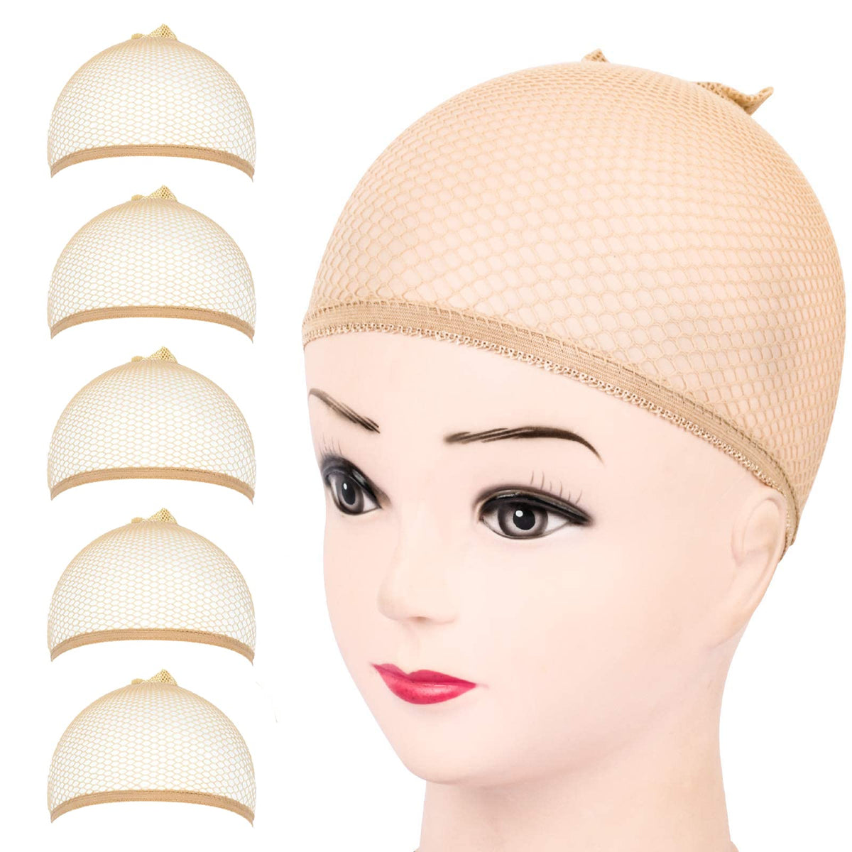 LANCHE Wig Caps 5 pieces Light Brown Stocking Wig Caps Stretchy Nylon Wig Caps for Women (Mesh Wig Caps)