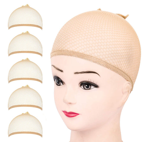 LANCHE Wig Caps 5 pieces Light Brown Stocking Wig Caps Stretchy Nylon Wig Caps for Women (Mesh Wig Caps)