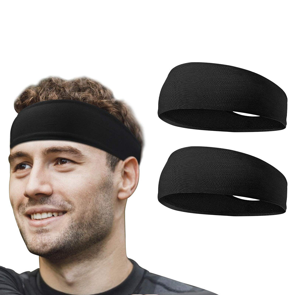 flintronic 2 PCS Elastic Sports Headbands for Men/Women - With Inner Grip Strip to Keep Headband Securely in Place | Fits ALL HEAD SIZES | Sweat Wicking Fabric to Keep your Head Dry & Cool