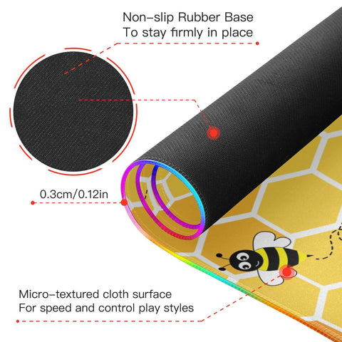 Honey Bee Wireless Charging Mouse Pad for Mobile Phone Extra Large Gaming Mousepad with 13 Lighting Modes Computer Mat for MacBook PC Laptop Desk Office Home Gaming
