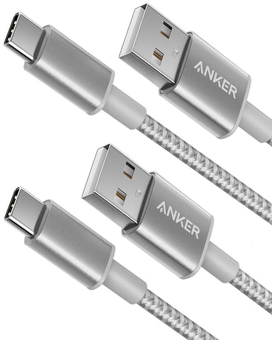 Anker USB C Cable to USB 2.0 [2Pack] Double Braided Nylon Type C Charging Cable for Samsung Galaxy S8 S8+ S9 S9+, HTC 10, Sony XZ, LG V20 G5 G6, Xiaomi 5 (Silver, 3 ft)