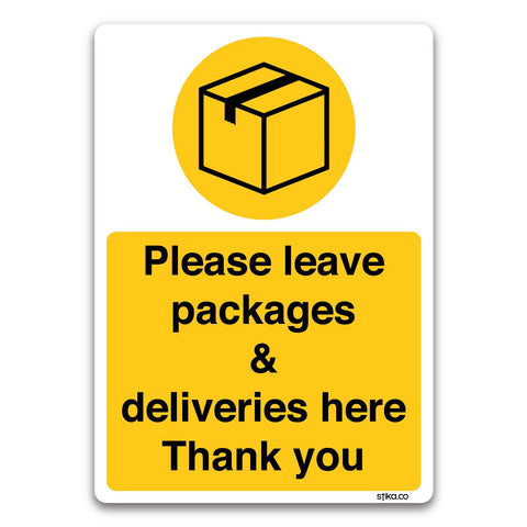 stika.co Delivery Notice Sign - self-adhesive Vinyl, A4-297 x 210 mm - "Please leave all deliveries here" - for Postman, Couriers and Deliveries
