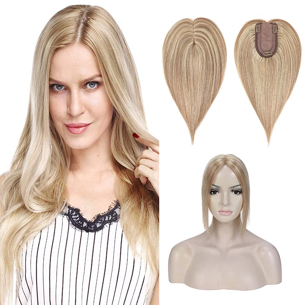 SEGO Human Hair Toppers for Women No Bangs,With Thinning Hair 100% Real Human Hair Top Wiglets Hairpieces 150% Density Silk Base Clip in Hair Topper for Hair Loss Cover Gray Hair 3 Clips