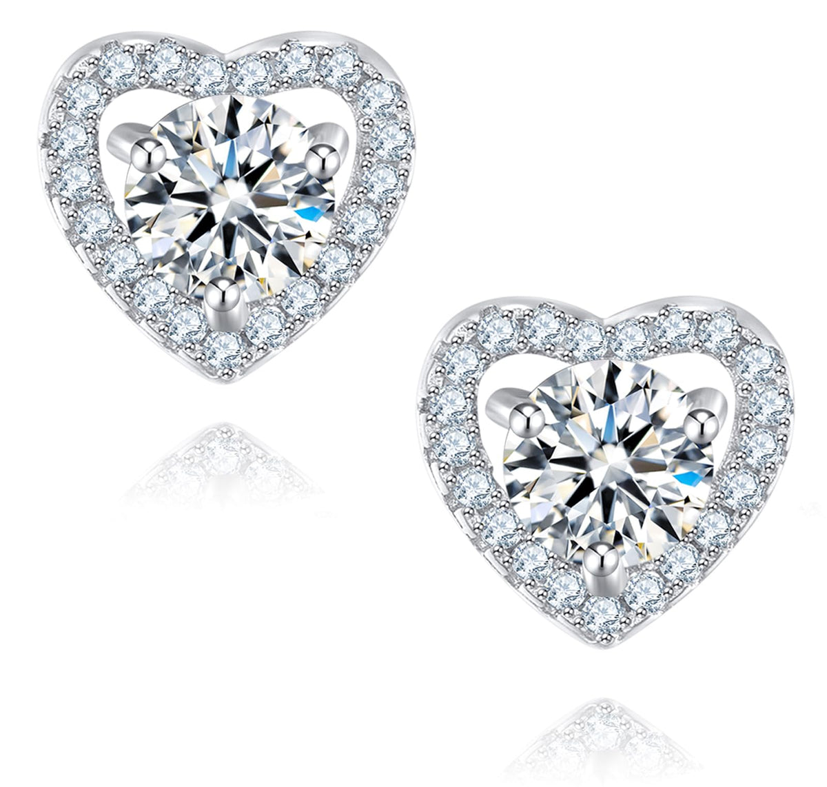 SecreTalk Moissanite Stud Earrings, 1ct Halo Heart DF Color Ideal Cut Lab Created Diamond 18K White Gold Plated Earrings for Women with Certificate of Authenticity