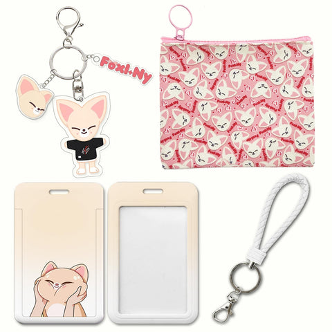 Bicykol Q Kpop SKZOO Merch Set Including 1 PCS SKZOO Photocard Holder with Lanyard,1 Unique Stray-Kids Keychain,1 Straykids Wallet for Stray-Kids Fans SKZOO Merch Gift for Fans Party-Fox, Huli