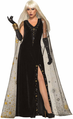 Rubies 83371 Celestial Costume Dress with Cape, Black, Adult One Size fits up to a Size 14/16