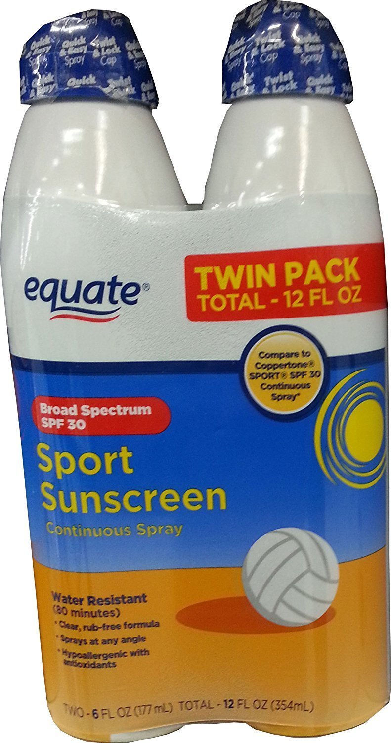 Equate Sport Sunscreen SPF30 Continuous Spray TwinPack (12oz Total) Compare to Coppertone Sport
