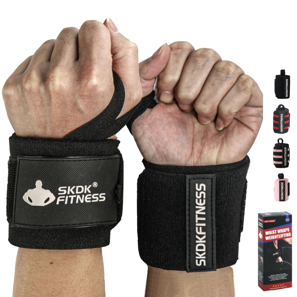 SKDK Wrist Wraps for Weightlifting Men & Women Professional Wrist Support with Heavy Duty Velcro Thumb Loops Gym Wrist Wraps for Powerlifting, Bench Press, Crossfit, Strength Training