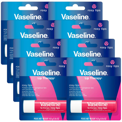 Vaseline Lip Therapy Rosy Lips - Hydrating Lip Balm Pack, Vaseline Stick, Lip Moisturizer for Dry Lips, 0.16 Oz Each (Pack of 8)