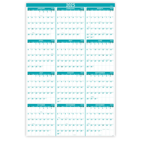 2025 Yearly Wall Calendar - 2025 Wall Calendar, Yearly Wall Calendar 2025 with Julian Date, From Jan. 2025 to Dec. 2025, Thick Paper, Vertical - Green