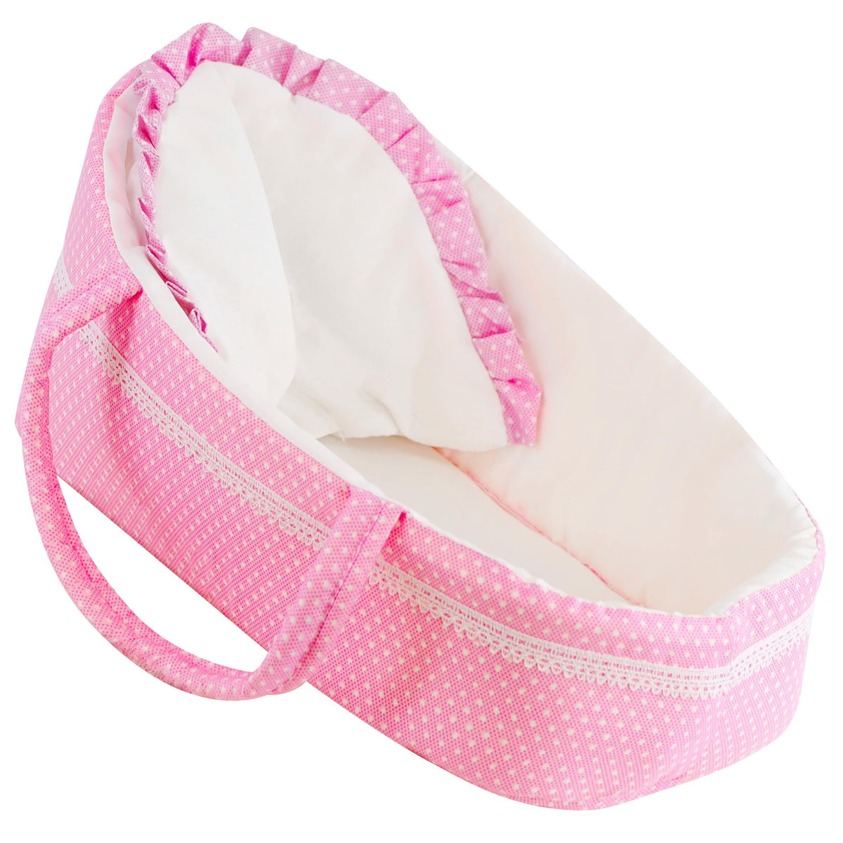 The Magic Toy Shop Bibi Doll - Pink Baby Dolls Carry Cot Bed with Pillow Carry Handles Sleeping Bag Carrier
