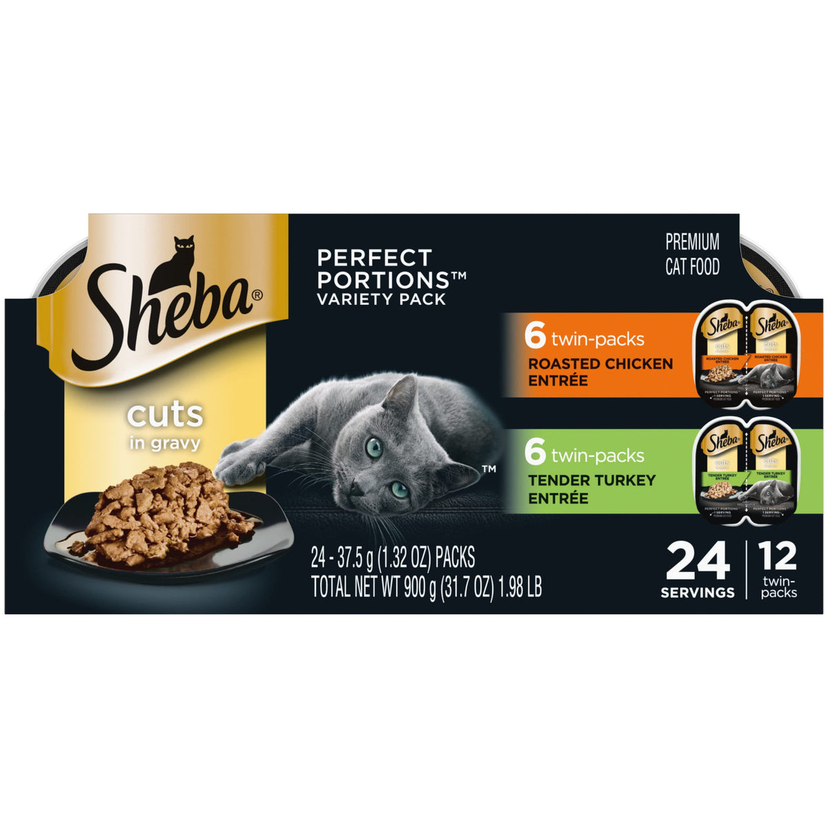 SHEBA PERFECT PORTIONS Cuts in Gravy Adult Wet Cat Food Trays (12 Count, 24 Servings), Roasted Chicken and Tender Turkey EntrÃƒÆ’Ã†â€™Ãƒâ€ Ã¢â‚¬â„¢ÃƒÆ’Ã¢â‚¬Â ÃƒÂ¢Ã¢â€šÂ¬Ã¢â€žÂ¢ÃƒÆ’Ã†â€™ÃƒÂ¢Ã¢â€šÂ¬Ã…Â¡ÃƒÆ’Ã¢â‚¬Å¡Ãƒâ€šÃ‚Â©e, Easy Peel Twin-Pack Trays