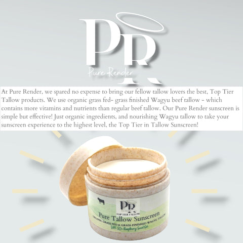 Grass Fed Tallow Sunscreen, Wagyu Tallow Skincare, Organic Tallow, Grass Finshed Tallow,Pure Render, SPF 50,Made in U.S.A