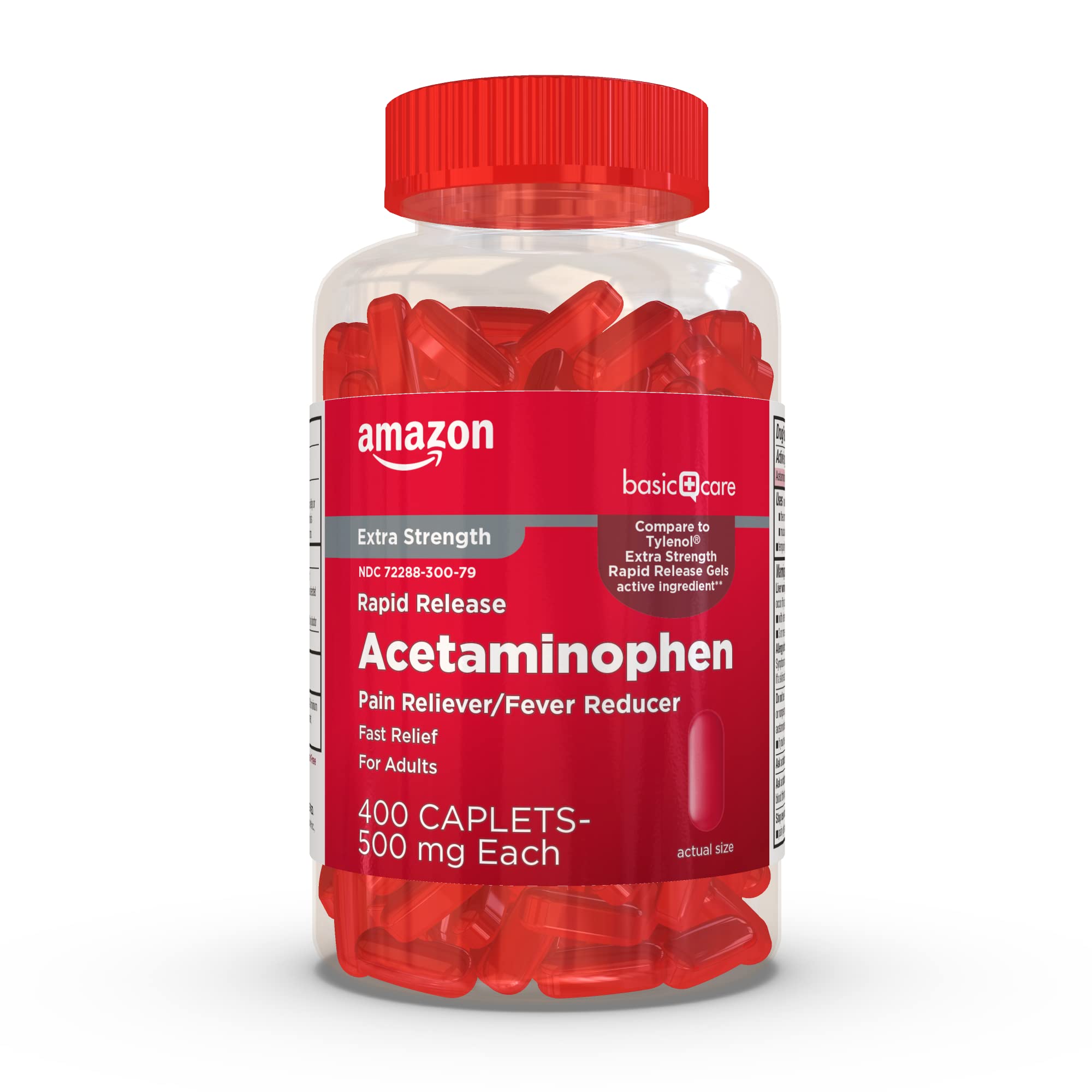 Amazon Basic Care Rapid Release Acetaminophen Caplets 500 mg, Extra Strength Pain Reliever and Fever Reducer, 400 Count