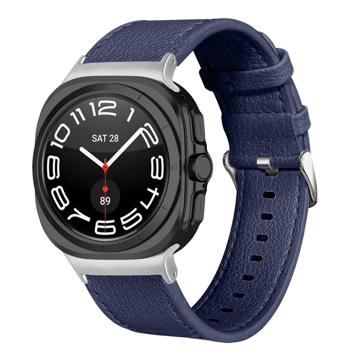 KUTEWEU Leather Strap for Samsung Galaxy Watch7 Ultra 47mm, Genuine Leather Elegant Strap with Stainless Steel Closure, Soft Breathable Replacement Bracelet for Galaxy Watch 7 Ultra 47MM (Blue)