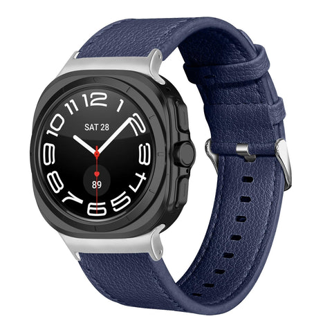 KUTEWEU Leather Strap for Samsung Galaxy Watch7 Ultra 47mm, Genuine Leather Elegant Strap with Stainless Steel Closure, Soft Breathable Replacement Bracelet for Galaxy Watch 7 Ultra 47MM (Blue)