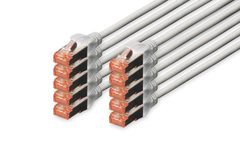 DIGITUS CAT 6 S-FTP patch cord, Cu, LSZH AWG 27/7, length 0.25 m, 10 pieces, color grey