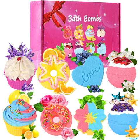 Bath Bombs,Ainoke 8 Large Bath Bombs Gift Set for Women.Organic Natural Handmade Aroma Pure Essential Oil Bubble Bath Balls.Fragrant Spa to Moisturize Dry Skin.Birthday Gift Idea for Girls,Women,Kids