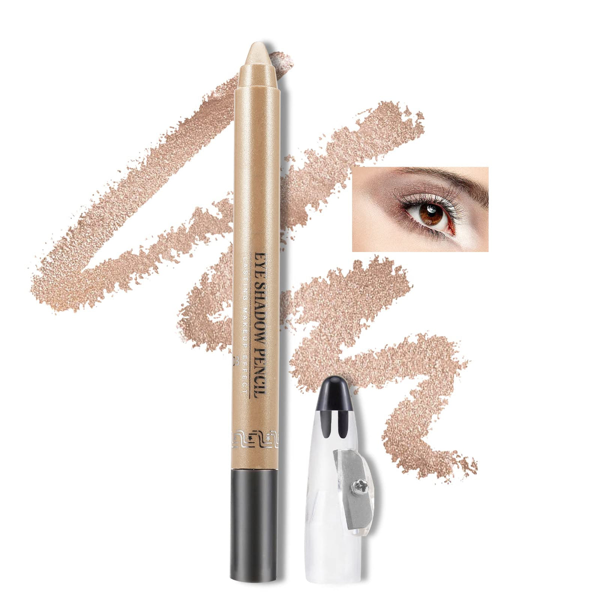 Boobeen Glitter Eyeshadow Stick, Cream Eyeshadow Pencil with Sharpener, Metallic Eyeshadow Crayon for Eye Makeup