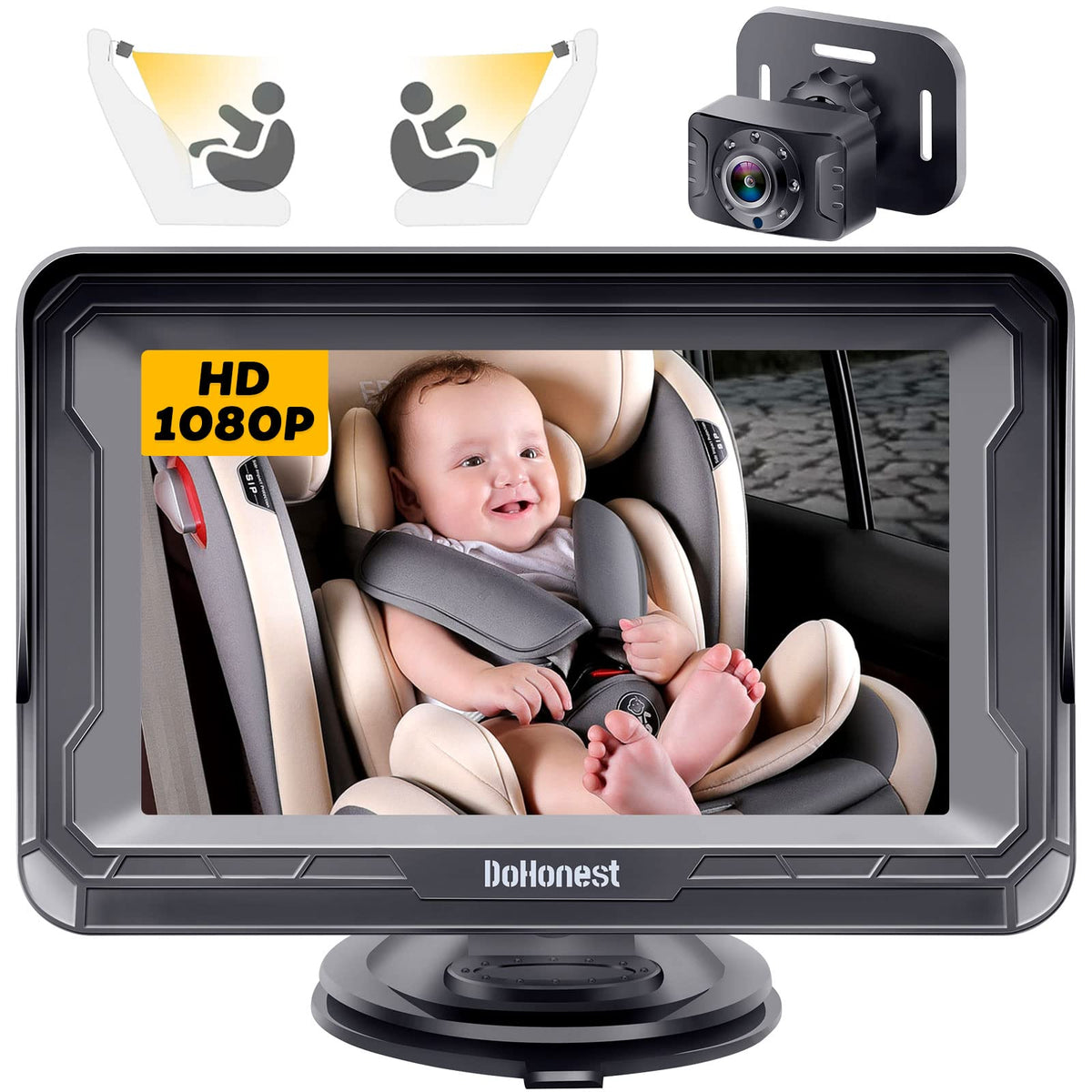 DoHonest Baby Car Camera HD 1080P: 360ÃƒÆ’Ã†â€™ÃƒÂ¢Ã¢â€šÂ¬Ã…Â¡ÃƒÆ’Ã¢â‚¬Å¡Ãƒâ€šÃ‚Â° Rotating Plug and Play Easy Install 3 Mins Rear Facing Car Baby Monitor with Camera Crystal Night Vision Backseat Camera Two Kids -V33