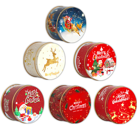 Pack of 6 Christmas Cookie Tins with Lids for Gift Christmas Cookie Tins, Christmas Tin Candy Box, Round Christmas Tins for Christmas Party Favour Guest Gifts