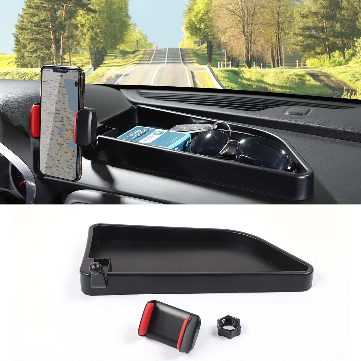 Jimen for Camaro Phone Holder, Center Console Dash Tray Organizer Cell Phone Mount Compatible with Chevrolet Camaro 2016-2022
