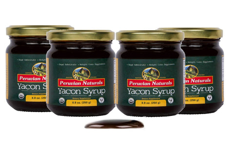 Organic Yacon Syrup 2.2lb (Pack of 4 = 1kg) - Peruvian Naturals - All-Natural Syrup from Yacon Root, Low-Calorie Substitute for Sugar, Agave, Honey, Molasses, Maple & Corn Syrup, etc.