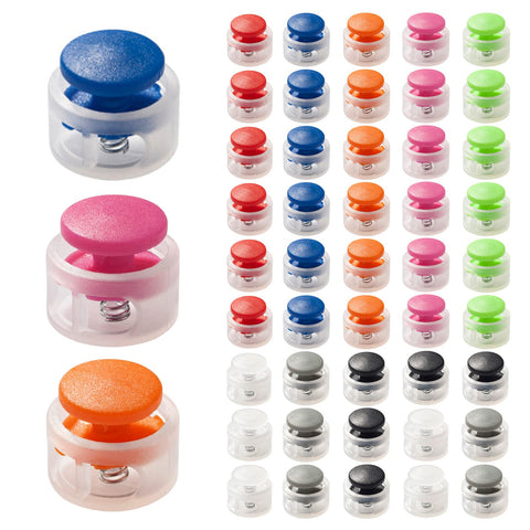 Coowayze Plastic Cord Locks, 48 PCS Double Hole Drawstring Clamp, Spring Toggle Stoppers for No Tie Shoelaces and Paracord