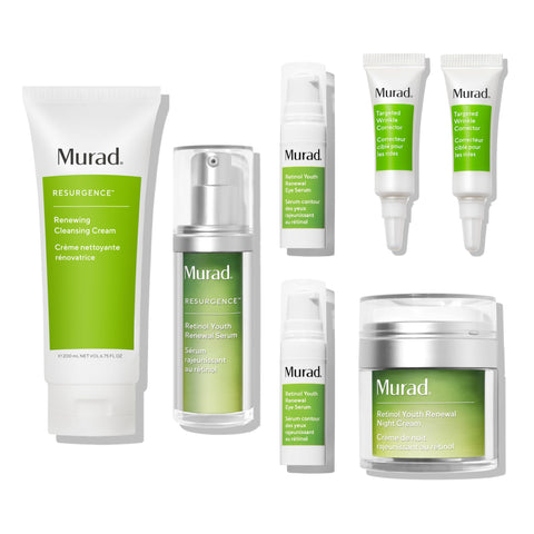 Murad 90-Day Resurgence Kit - 3-Piece Full Size Set + 4 Bonus Samples $320 Value - Renewing Cleansing Cream 6.75 OZ, Retinol Night Cream 1.7 OZ, & Retinol Serum 1.0 OZ