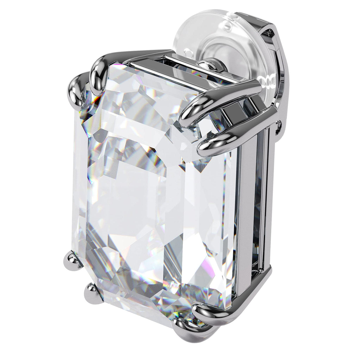 SWAROVSKI Mesmera Clip Earring, Large and Clear Octagon Cut Crystal with a Rhodium Finish Setting, Part of the Swarovski Mesmera Collection
