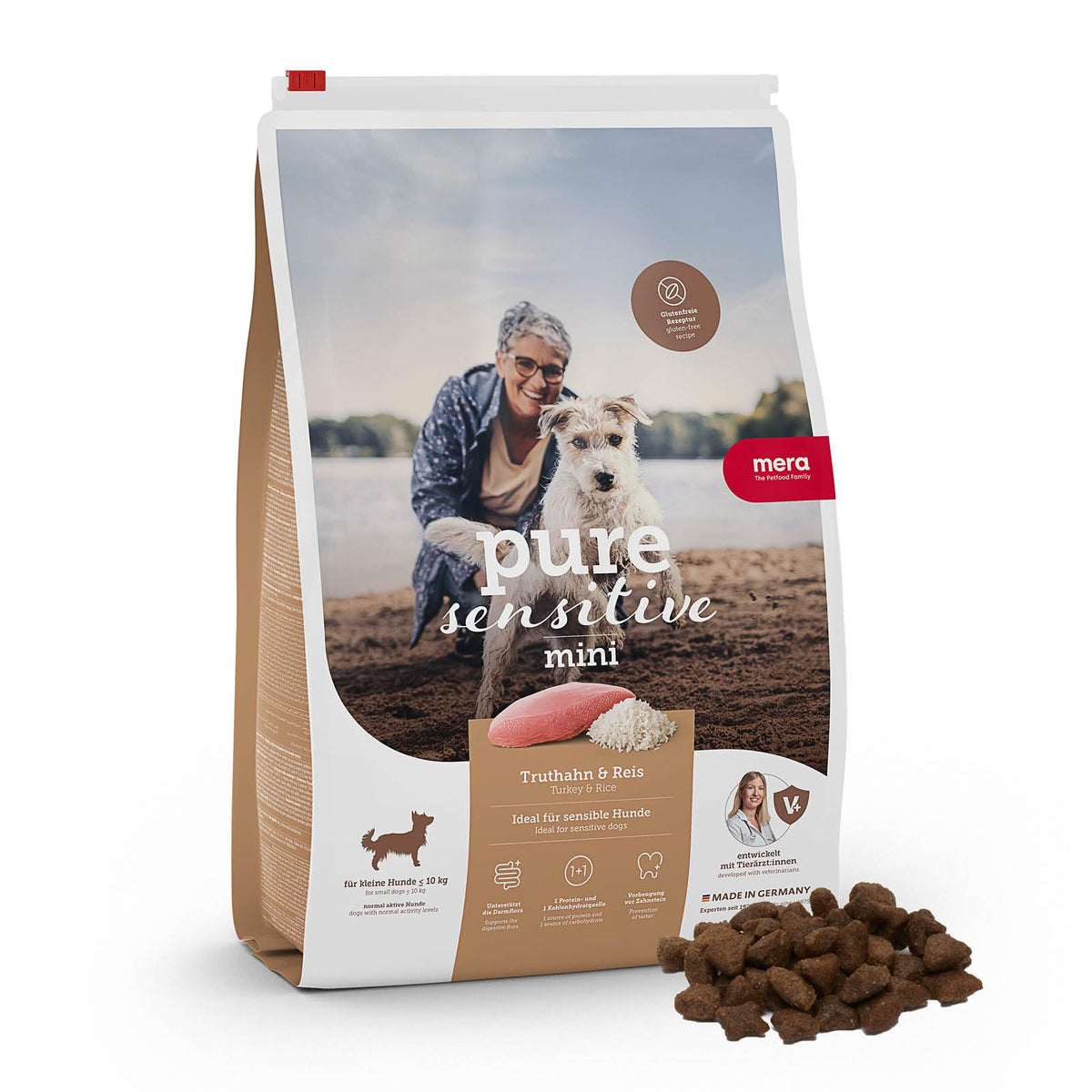 MERA Pure Sensitive Mini Adult Turkey and Rice Dog Food - Dry Food for Daily Diet of Small Food-Sensitive Dogs - 1 x 4 kg