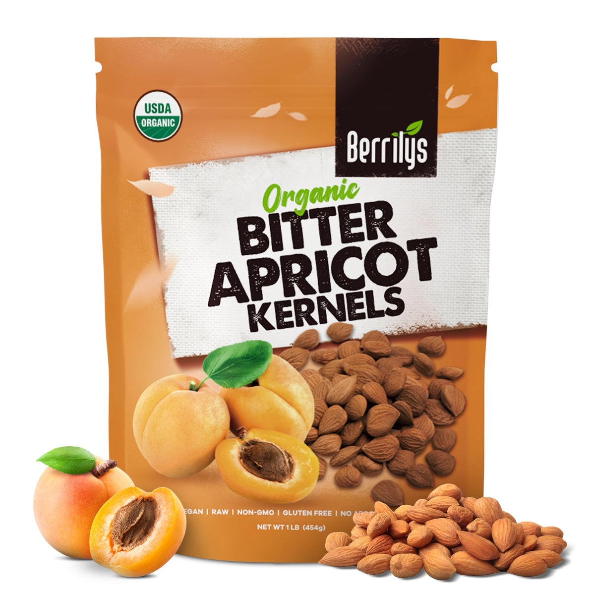 USDA Organic Bitter Apricot Kernels 1 lb (16 oz), Natural Bitter Apricot Seeds, Vegan, Non-GMO, Gluten Free