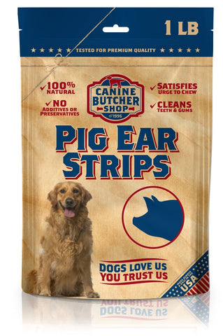 Canine Butcher Shop Pig Ears Strips for Dogs Made in USA, Sourced in USA Pig Ears Slivers, Natural, Small-Medium-Large Dog Chew Treat (1 lb)