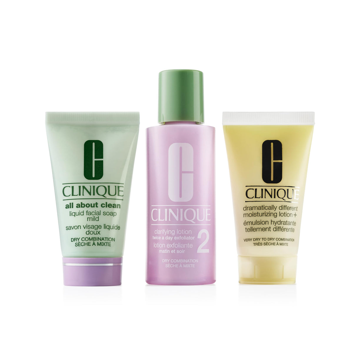 Clinique 3-Step Refresher Course Skincare Set For Dry Combination Skin Types | Cleansing, Exfoliating + Moisturizing