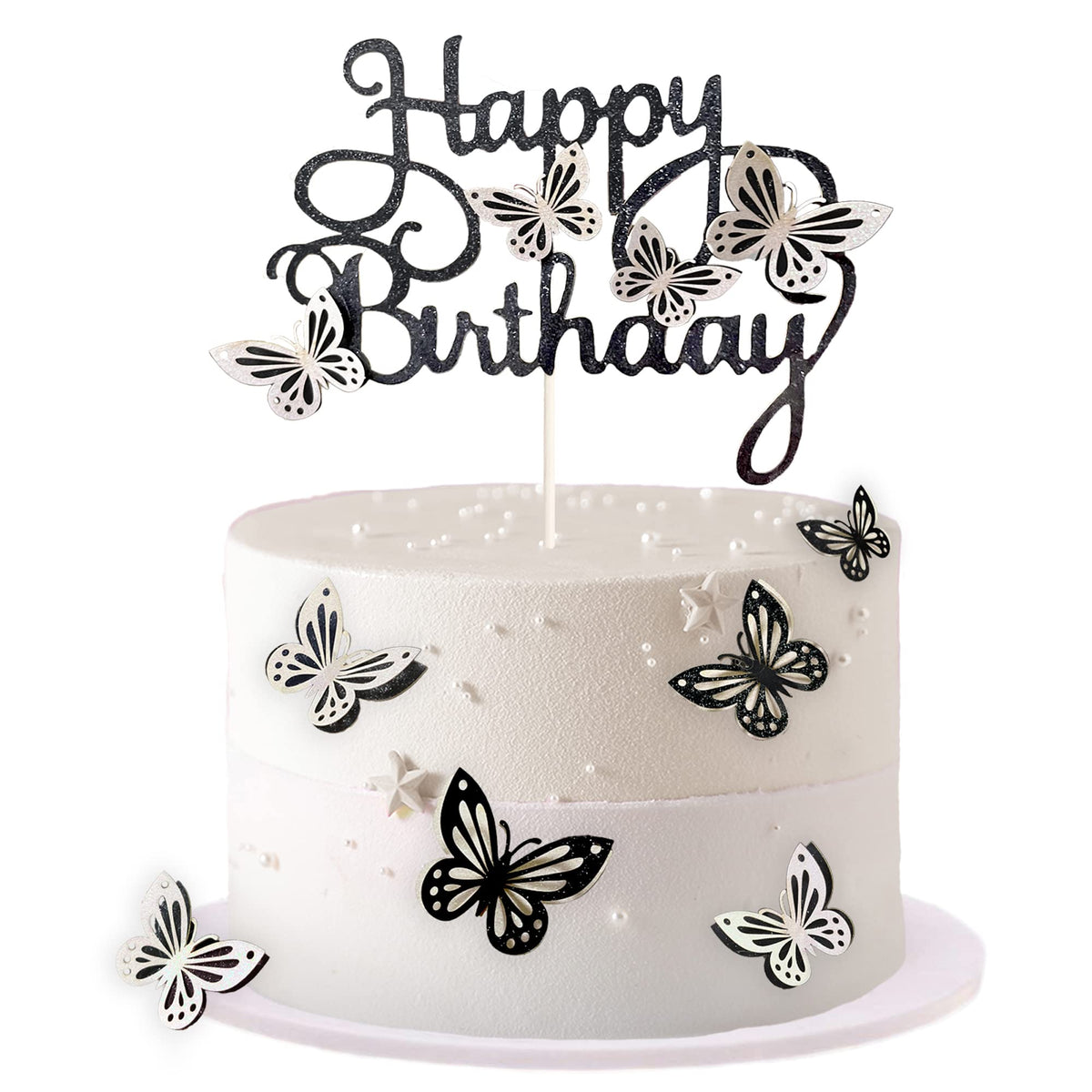 MILIYUKI 13-Pieces Butterfly Cake Toppers 3D Butterfly Cupcake Topper for Girls Women's Happy Birthday Cake Topper Birthday Cake Decorations Butterfly Party Decorations?Black White?
