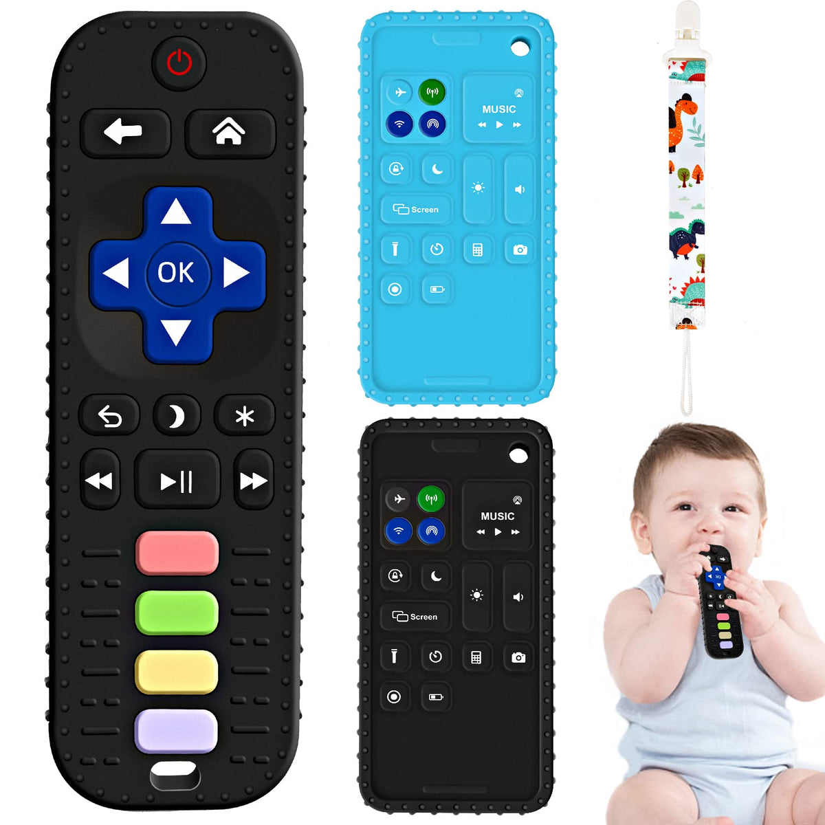 HHMY Baby Teething Toys, Silicone Teething Toys for Babies 0-6-12-18-36 Months, Robot Shape Remote Teether for Baby Chew Toys, Baby Teether Sensory Toys for Toddler Infant POP Fidget Teething Toys