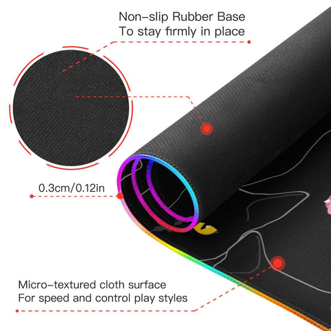 Cute Black Cats Wireless Charging Mouse Pad for Mobile Phone Extra Large Gaming Mousepad with 13 Lighting Modes Keyboard Mat for Gaming MacBook PC Laptop Desk Home Office