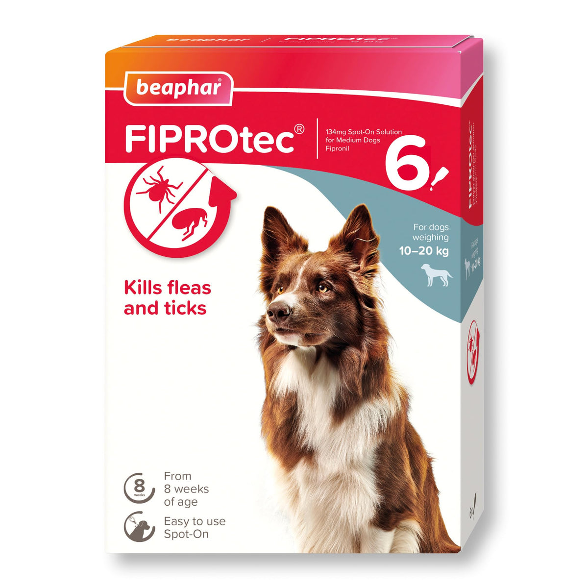 Beaphar | FIPROtec Spot-On for Medium Dogs (10- 20kg) | Kills Fleas & Ticks | Vet Strength Treatment | 6 Pipettes