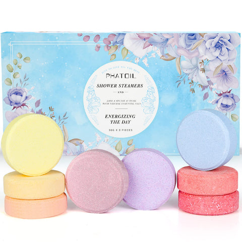 PHATOIL Shower Bombs, Variety Pack of 8 Shower Steamers Aromatherapy for Relaxation, Mother's Day Birthday Gift Set, Long-Lasting Scent Self Care Gifts for Women
