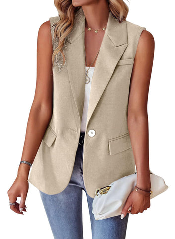 utcoco Women's Casual Business Blazer Vest Sleeveless Open Front Blazer Waistcoat with Pockets (Small, Light Khaki)