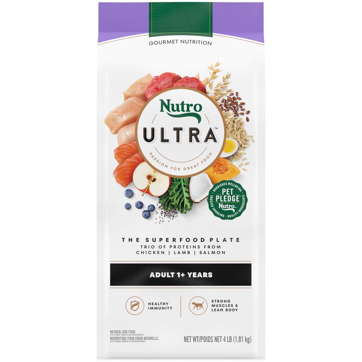 Nutro Ultra Adult High Protein Natural Dry Dog Food with a Trio of Proteins from Chicken, Lamb and Salmon, 4 lb. Bag