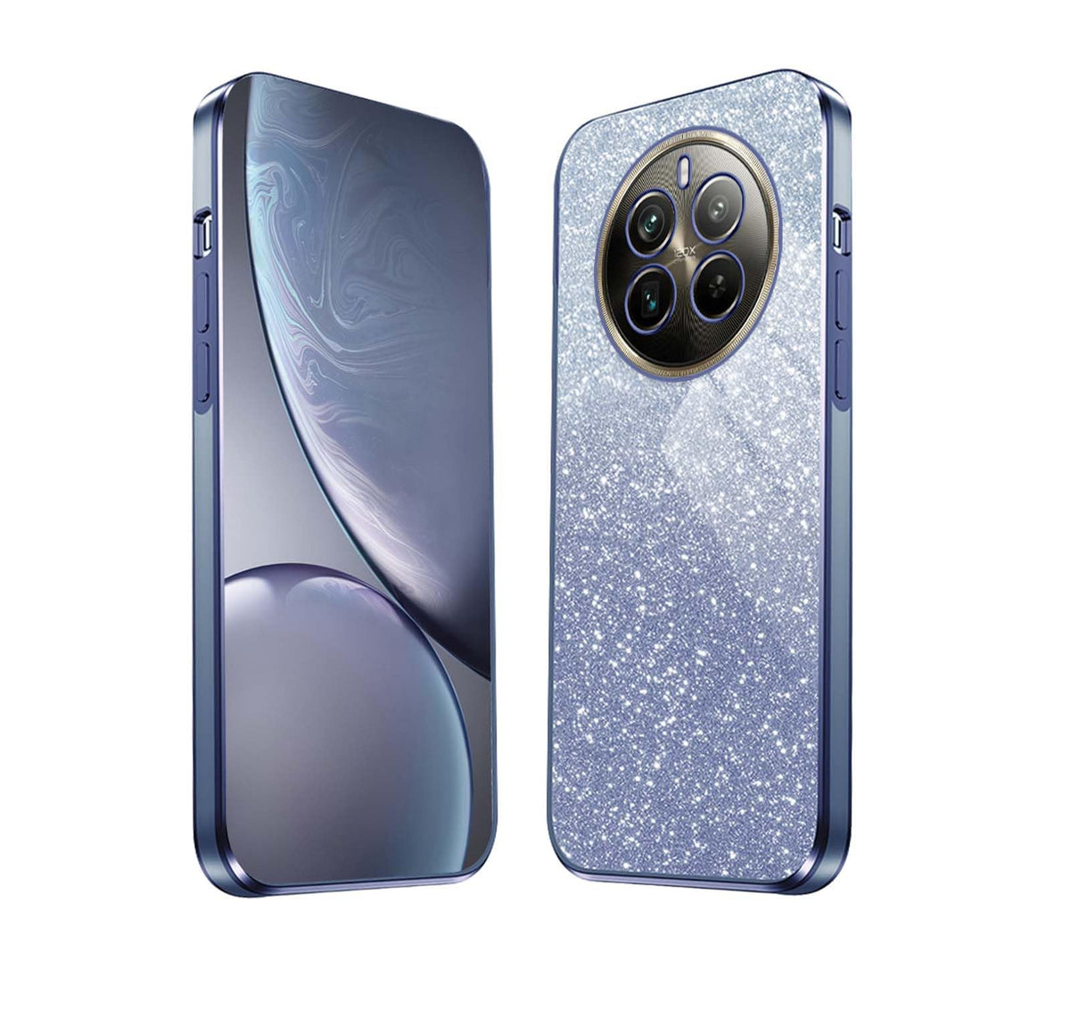 HAOYE Case for Realme 12 Pro 5G / Realme 12 Pro+ Plus 5G, Slim Silicon TPU Electroplated Frame Cover, Anti-Scratch Shockproof Protective Shell with Shiny Sticker. Blue