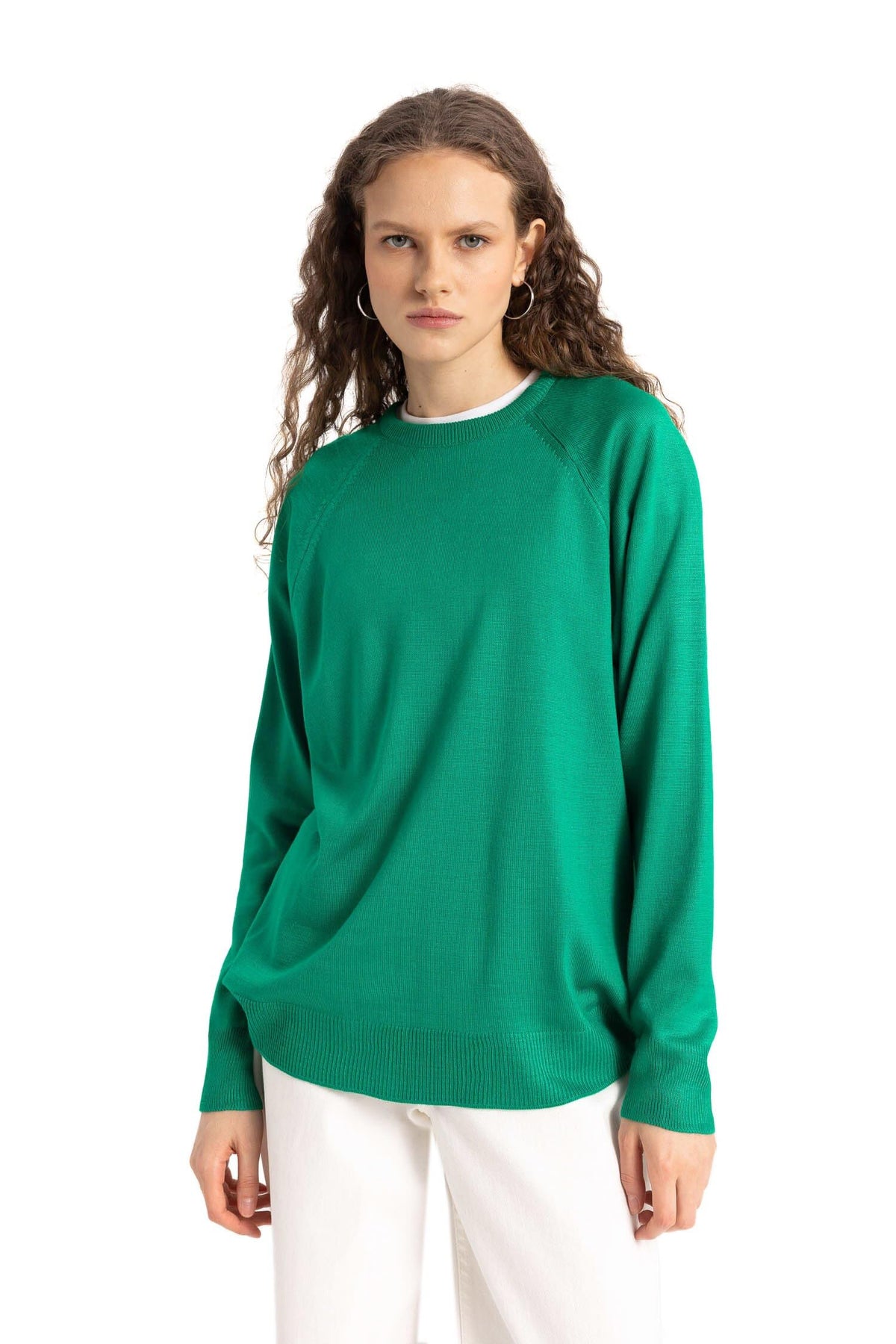 DeFacto Women's B7866ax T-Shirt, Green, S