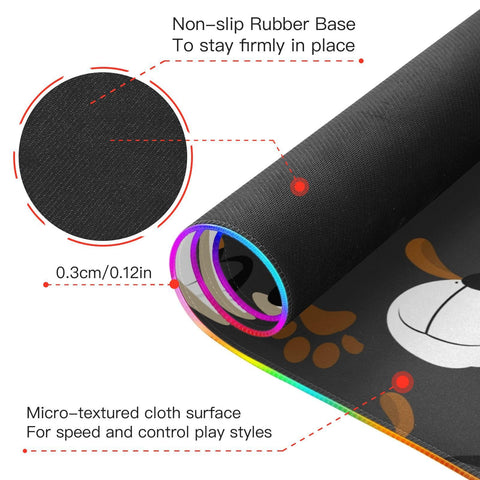 Funny Dog Paw-01 Wireless Charging Mouse Pad for Mobile Phone Extra Large Gaming Mousepad with 13 Lighting Modes Extended Desk Mat for MacBook PC Laptop Desk Office Home Gaming