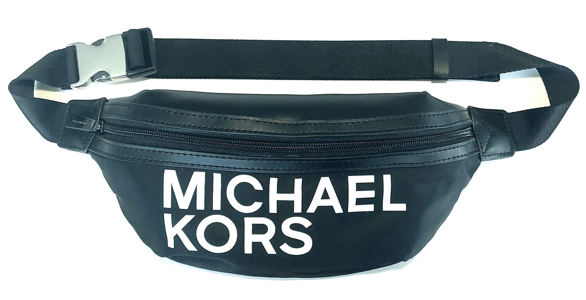 Michael Kors Women's Waist Bag Sport Fanny Pack Black Nylon White MK Logo Zip One Size