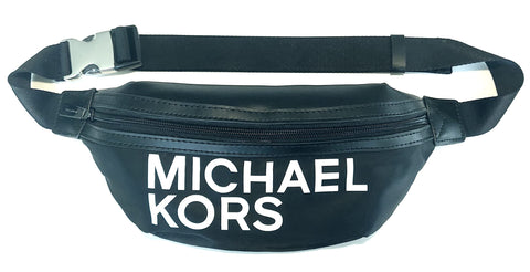 Michael Kors Women's Waist Bag Sport Fanny Pack Black Nylon White MK Logo Zip One Size
