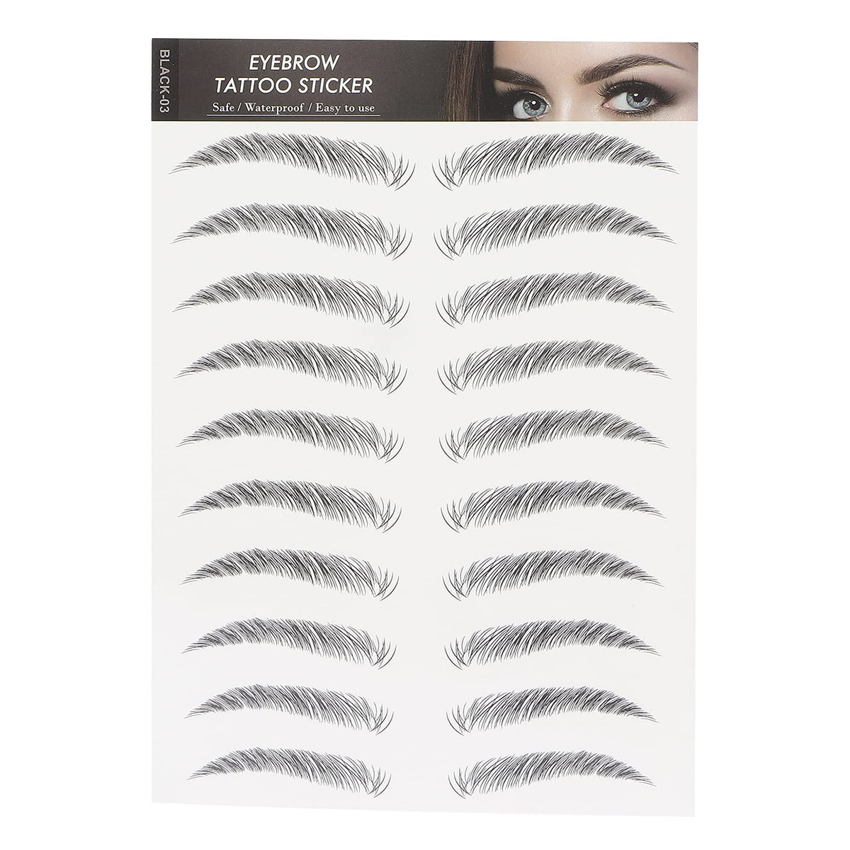 Eyebrow Sticker, Long Lasting Eyebrow Transfers Sticker Household Portable Women Eyebrow Tattoo Sticker Temporary Brow Tattoo Peel Off Grooming Shaping Eyebrow Sticker for Women and Girls(BLACK-03)