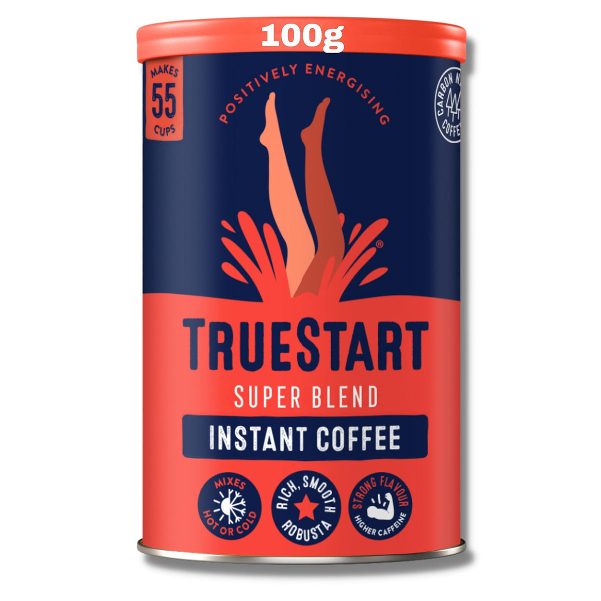 TrueStart Super Blend Instant Coffee - 100g (55 Cups), Premium Freeze Dried, Smooth Rich Roast, Strong Flavour, Higher Caffeine