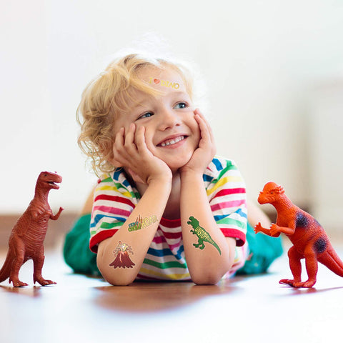 Konsait Dinosaur Pirate Temporary Tattoo for Kids, Dinosaur Pirate Birthday Party Favors Supplies, Face Arm Hands Back T-rex Decorations for Boys Stockings Stuffers Goody Filler Rewards,132 Design