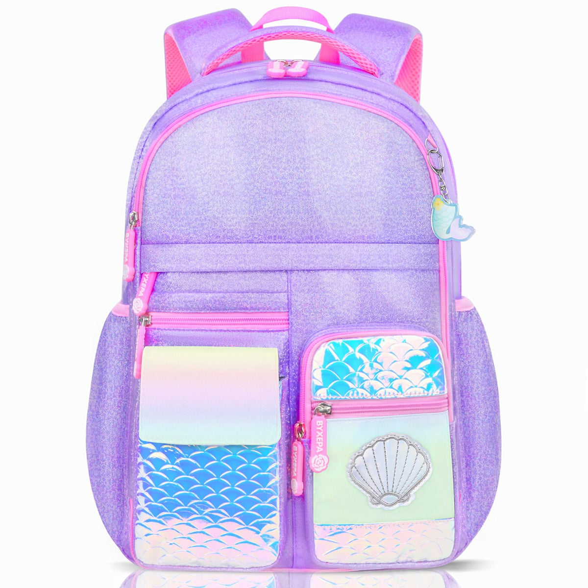 BYXEPA Girls Backpack, Glitter School Backpacks 16in for Girls, Cute Book Bag for Girl Kid Students Elementary School (Mermaid Purple)